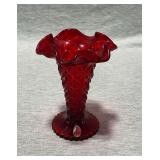Fenton ruby red vase, sticker