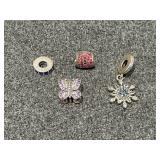 Pandora beads, snowflake, pink heart, lavender butterfly, blue circle