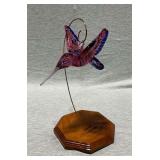 Hand blown hummingbird, 6" W artist signed GWC