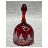 Fenton ruby red bell, hand painted, artist signed, sticker