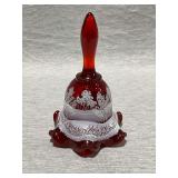 Fenton ruby red bell, hand painted, artist signed, 6 1/2" T.
