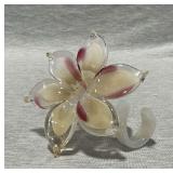 Murano hand blown art glass flower, 4" T