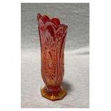 Indiana Glass Heirloom Amberina carnival glass swung vase, 9 1/2" T.