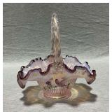 Fenton Morning Glory Hummingbird hand painted basket, artist signed, applied handle