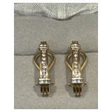 14KT yellow gold round diamond channel J hoop earring set