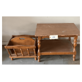 Small Wooden Table, Some Wear, Wooden Magazine Rack