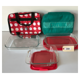Three PYREX Casseroles & 2 Carrying Cases