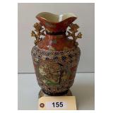 Very Intricate Raised Enameling Oriental Design Vase, 12'