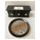 Black Wildlife Plate & Wooden Tea Caddy