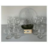 Christmas Platter, Cheese Dome, & 14 Crystal Stems