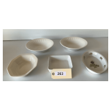 Three China Bowls & 2 Bakeware Items