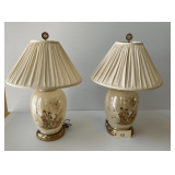 Two Oriental Design Ceramic Table Lamps, 28'