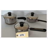 Three Covered Sauce Pans