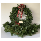 Large Strand Of Lighted Garland, Approx 18' & Large Christmas Wreath