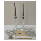 Two Pairs Of Crystal Votives, & Pair Of Crystal Candlesticks