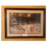 Framed & Matted Shepherd & Sheep In Snowy Meadows, 39'X30'
