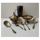 Silverplate Pitcher, Compote, Covered Bowl, 5 Serving Spoons