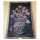 Very Large Metal Framed Artwork Urn Of Flowers 66'X41'