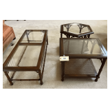 Set Of 3 Glass & Wooden Tables