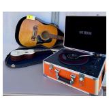 Framus Guitar and Flamingo Ukulele with Victrola Record Player (missing plug in)