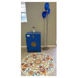 Blue Painted Cabinet, 47' Round Rug, Retro Floor Lamp and Glass Candle Container