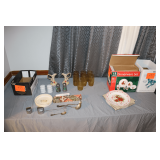 Salt and Pepper Shakers, Ceramic Baby Plate, Ladles, Glasses, Dinnerware Set, and Misc.