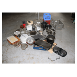 Pressure Cooker, Slow Cooker, Cake Carrier, Baking Pans, Cutting Boards, Blender, Pots, Skillets, Milk Crates, and Misc.