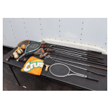 Big Gun Driver, Pure Tech 3 Putter, Misc. Golfing Woods and Irons, Tennis Rackets, Ping Pong Paddle, Softballs, Baseballs, and Misc.