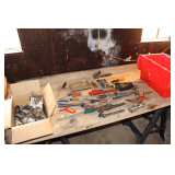 14 Inch Rigid Pipe Wrench, Screwdrivers, Trimo Pipe Wrench, Tin Snips, Lock with Key, Pliers, and Misc.