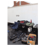 Folding Bag Chairs, Umbrellas, Tool Bag, Baseball Bags, Tarp, Size Adult Large/XL Life Jacket, and Misc.
