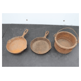 6.5 Inch Cast Iron Skillet, 6 Inch Cast Iron Skillet, and 5.5 Inch Cast Iron Pot with Handle