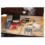 Screwdriver Set with Screw Bits, Hatchet, Craftsman Auger Bits, Sears Hose Torch, Paint Brushes, Paint Rollers, and Misc.