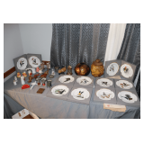 (2) 1977 Derby Glasses, Salt and Pepper Shakers, Ray Harry Decorative Plates, Cookie Jar, and Misc. Decorations
