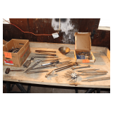 Files, Hex Bits, Craftsman Corded Drill, 3/8 Inch Drive Air Powered Ratchet, Wooden Gavel, and Misc.