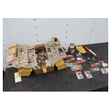 Folding Lid Plastic Tackle Box, Fishing Line, Fishing Hooks, Lures, Weights, and Misc. Fishing Tackle