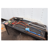 Bow Saws, 1/2 Inch Drive Breaker Bar, Candle Snuffer, Bolt Cutters, Plastic Tool Box Tray, Level, Ace .095 Inch Trimmer Line, and Misc.
