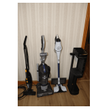 Dirt Devil Power Max Vacuum, Hoover React Battery Powered Vacuum and Charger, Level Up Storage Rack, and Eureka Vacuum