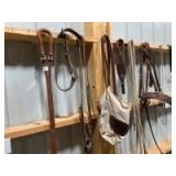 Various tack items hobbles, crupper, feed bags & more