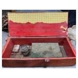 Wooden ammunition box with Coleman camp stove
