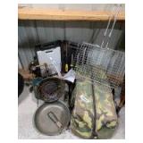 Propane heater, cooler, Stanley traveling knife set, camp cooking items