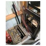 Tool box and contents, chimney sweep rod and pair of sawhorses (one is being used so not photographed)