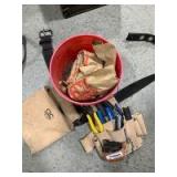 Handy tool belt and nails in bucket