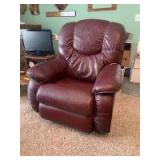 La-Z-Boy wine colored leather look recliner  Does have some staining, see photos