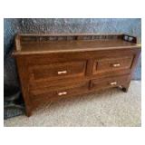 Handmade quartersawn oak lift top hallway bench with galley rail edge on top, two lower drawers and red cedar lined Measures 13 deep x 46 long x 25in tall