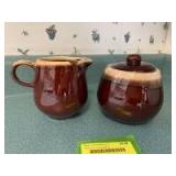 McCoy brown ceramic cream and sugar