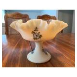 Ruffled edge Fenton compote signed with blue floral design