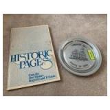 Terrace Hill State of Iowa pewterish collector plate and historic pages from the Des Moines Register & Tribune from 1819 up to the seventies