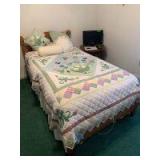 Twin bed with oak headboard and footboard Nice mattress and box springs, older, but nice and clean  Linens included