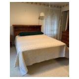Queen size Webb Furniture oak tip out door bookcase style headboard with a Sealy Posture Pedic box spring and mattress Linens included