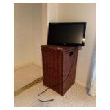 16in square wicker laundry hamper and a Westinghouse 22in LED full HD HDMI television with wall bracket